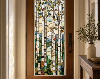 Film adhésif pour vitres de portes d'entrée, motif de bouleaux blancs, dimensions sur mesure