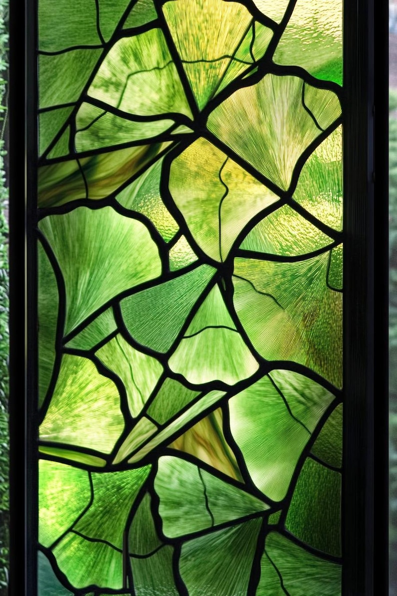 Gingko Window Ginkgo Leaf Stained Glass Window Film - Decorative Privacy Film for ...