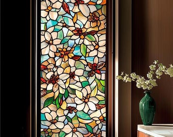 Custom Floral Stained Glass Window Film | Decorative Privacy Film for Doors and Windows