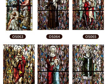 カスタム宗教ステンドグラスウィンドウフィルム、イエスと聖人のいる