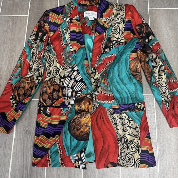 Sharon Young Linen Patchwork Blazer Jacket Womens… - image 3