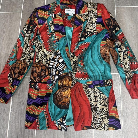 Sharon Young Linen Patchwork Blazer Jacket Womens… - image 4