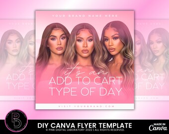 Add to Cart Flyer, Hair Stylist Flyer, Add to Bag Flyer, Bookings Flyer for Beauty Hair Wig Lashes Nails Braids Makeup Social Media Flyer