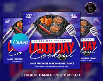 Folleto del Día del Trabajo, Folleto de club, Invitación a barbacoa, Folleto, Instagram, Plantilla de Canva para redes sociales, Folleto para hacer tú mismo, Rojo, Blanco, Azul, Bandera estadounidense