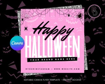 Folleto editable de Canva para Halloween espeluznante de SZN, branding, marketing digital, plantilla para redes sociales de reservas de octubre rosa, ventas aterradoras, edición