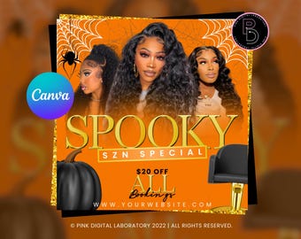 Folleto de Halloween ESPELUZNANTE para redes sociales, octubre, calabaza, Canva, folleto de Instagram, editable, naranja, 31 de octubre, truco o trato, oferta, digital