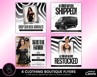 Conjunto de 4 folletos de moda, folletos para crear en Canva, plantillas de Canva, ropa de boutique, plantilla de folleto, rebajas de verano, folletos prediseñados para marcas de moda