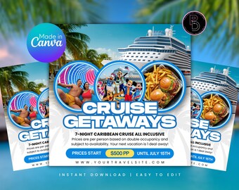 Cruise Deals Flyer, Cruise Getaway | Travel Agent Canva Flyer Template, Travel Agency, Vacation Package, Group Travel Deal, Social Media