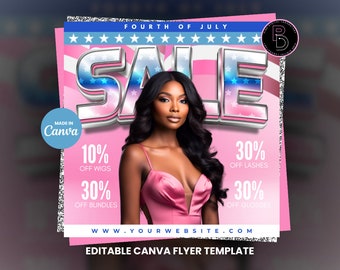 Folleto de ofertas del Día del Trabajo / 4 de julio / Día de la Independencia / Oferta relámpago / Reserva ahora Peluquería Pestañas MUA / Plantilla para redes sociales / Editar plantilla de Canva