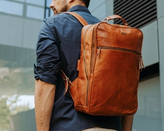 Premium Leather City and Travel Backpack - Handmade Unisex Full Leather Travel Cabin Bag Cestuy with Pockets