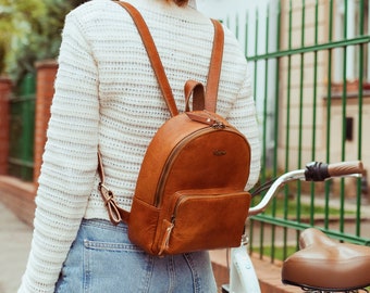 Mochila de cuero de primera calidad para mujer - Mochila minimalista hecha a mano de cuero Ikon