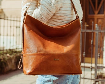 Premium Leather Tote Shopper Bag - Bolso de cuero completo hecho a mano para mujer Tvoye con correa ajustable