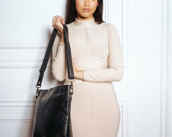 Women's Leather Tote Handbag - Handgefertigte City Shopper Tasche aus Vollleder mit verstellbarem Riemen