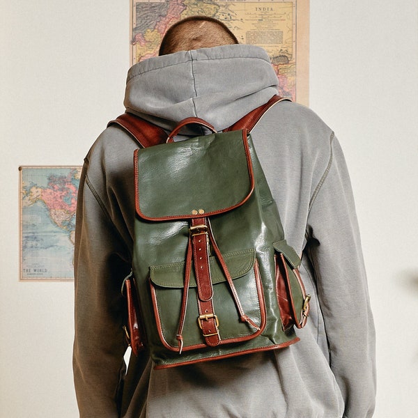 Classic Travel and City Leather Backpack - Unisex Handmade Retro Leather Backpack Headley