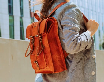 Klassieke leren Rolltop City rugzak - eersteklas handgemaakte volledig leren rugzak geschikt voor 13" laptop