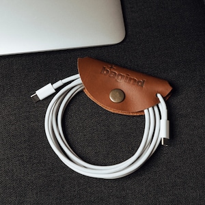Premium Leather Cable Holder Unisex Handmade Full Leather Cable Holder Motey Original Brown