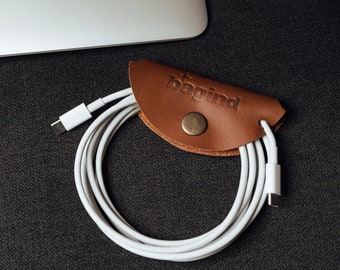 Premium Leather Cable Holder - Unisex Handmade Full Leather Cable Holder Motey