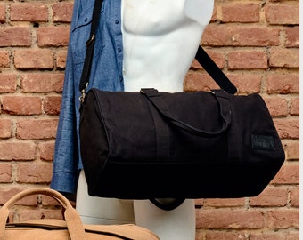 Premium Canvas Travel Duffel Bag - Bolsa unisex hecha a mano para viaje y gimnasio Pozney, con correa ajustable