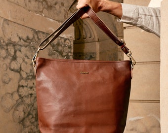 Bolso tote de piel para mujer - Bolso City Shopper hecho a mano con correa ajustable