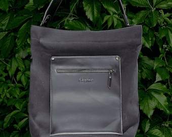 Damen Premium Handtasche - Handgefertigte Handtasche aus Leder und Canvas mit 2 Riemen Kiara