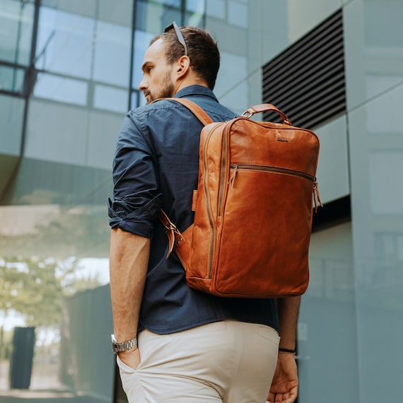 Mens travel backpack leather hotsell