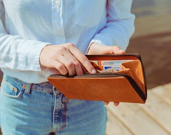 Portefeuille zippé en cuir pour femme Donna - Portefeuille City en cuir pour femme avec pochette à monnaie