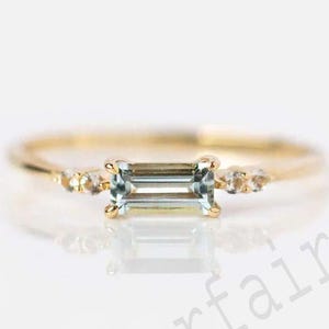 Dainty Aquamarine And Diamond Engagement Ring, Baguette Cut Aquamarine Elegant Art Deco Ring Anniversary RingMarch Birthstone Gift for Women