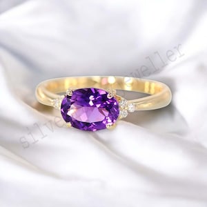 Amethyst Oval Cut Wedding Ring Diamond Cluster Ring Yellow Gold Plated Bridal Jewelry Elegant Proposal Ring Birthday Gift For Women