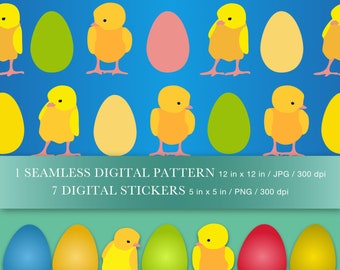 Easter Digital Patterns, Easter Digital Stickers, Cute Stickers, Patterns, Scrapbook Patterns, Commercial Use