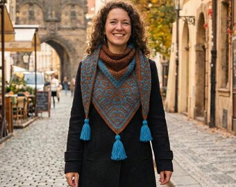 Crochet Triangle Shawl Handmade, Shawls with Tassels, Crochet Winter Shawls, Gift for her