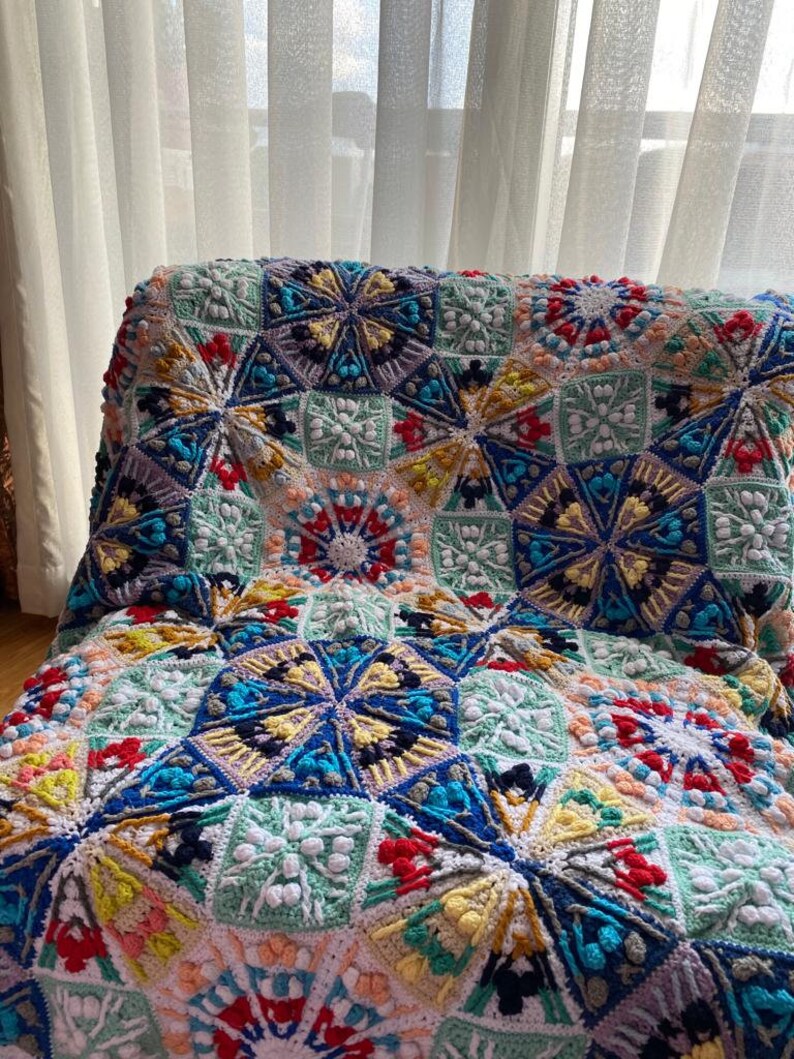Crochet Blanket Kaleidoscope, Crochet Handmade Luxury Home Decor Throw