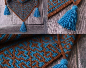 Crochet Triangle Shawl, Shawls with Tassels, Artistic Shawls