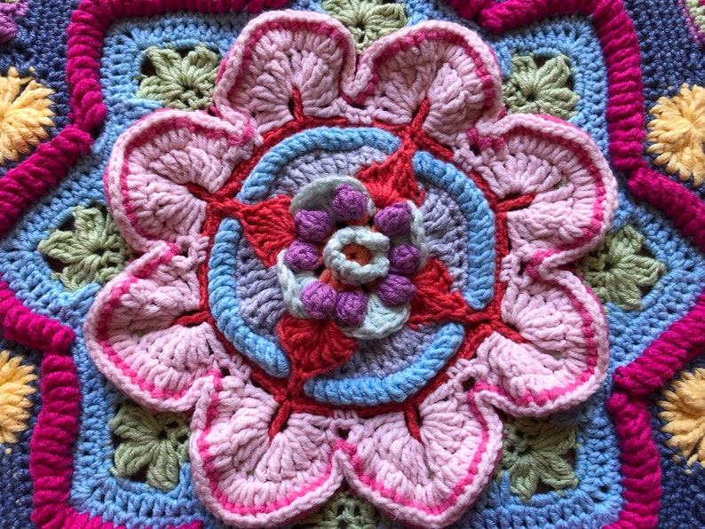Crochet Round Afghan Blanket, Mandala Madness Blanket, Ready to Ship image 7