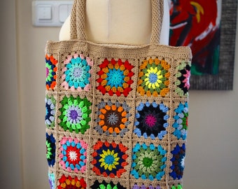Crochet Boho Summer Tote bag, Ready to Ship, Handmade Birthday Gifts