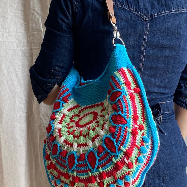 Handmade Colorful Crochet Purse, Leather Strap Bag for Festivals, In Stock