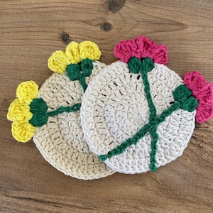 Zelfstudie Eenvoudig gehaakte 3D-bloemenonderzetters