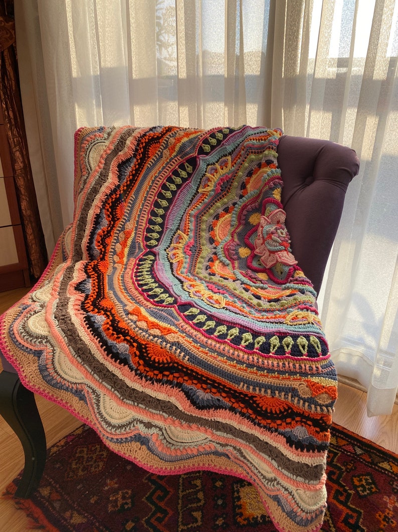 Crochet Round Afghan Blanket, Mandala Madness Blanket, Ready to Ship image 6