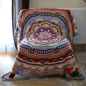 Handcrafted Bed Blankets, Mandala Madness Blanket, Ready to Ship, Bed Blankets for Sale, Afghans for sale, mother's day gift