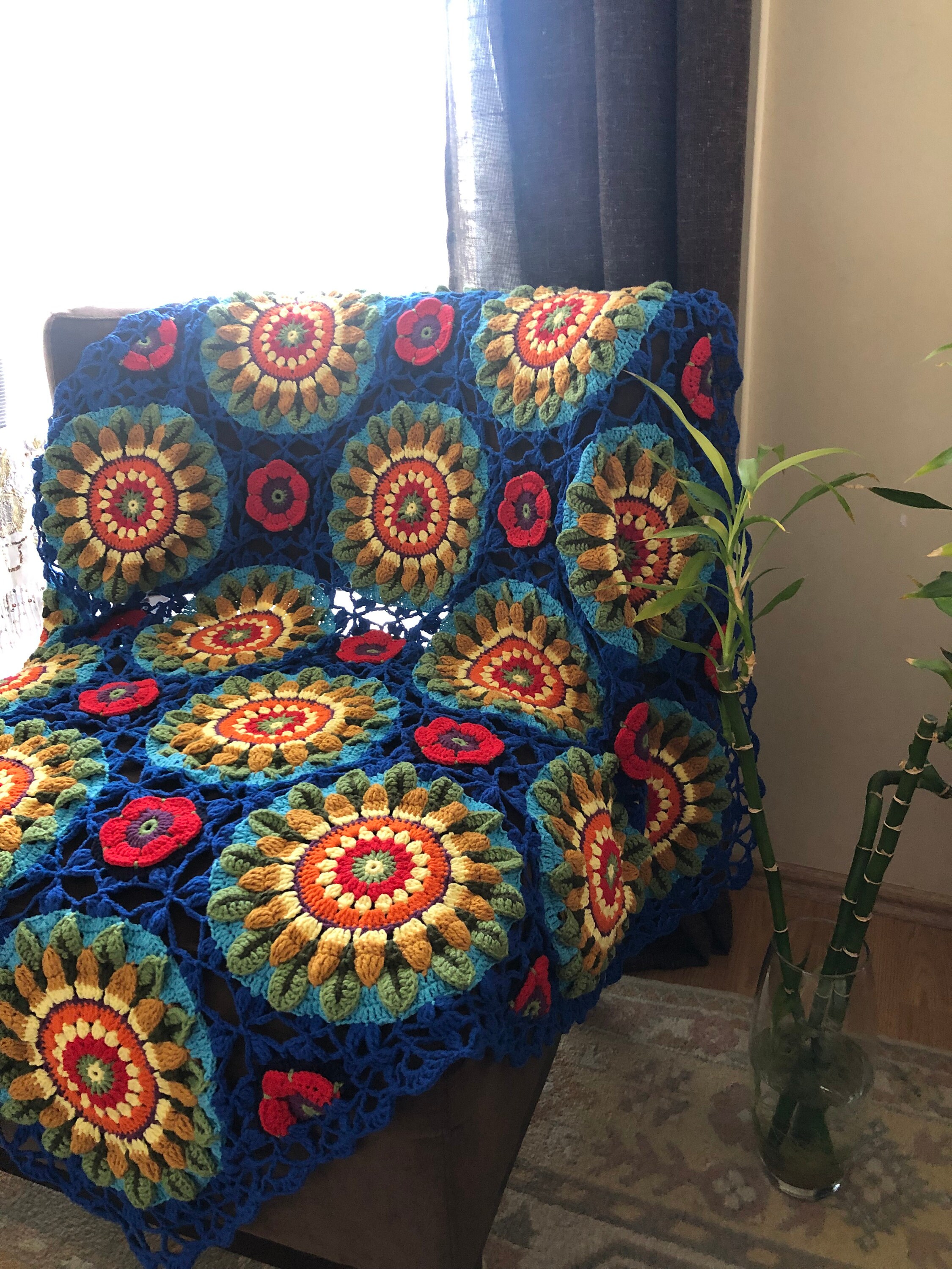 Sunflower Crochet Blanket, the Fields of Gold Throw Blanket, Luxury