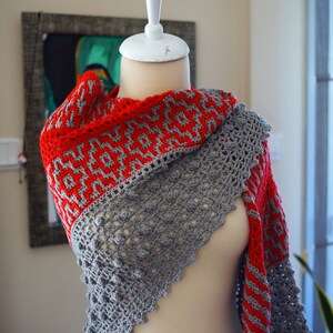 Crochet Triangle Shawl: Colorful Mosaic Knit Wrap with Tassels