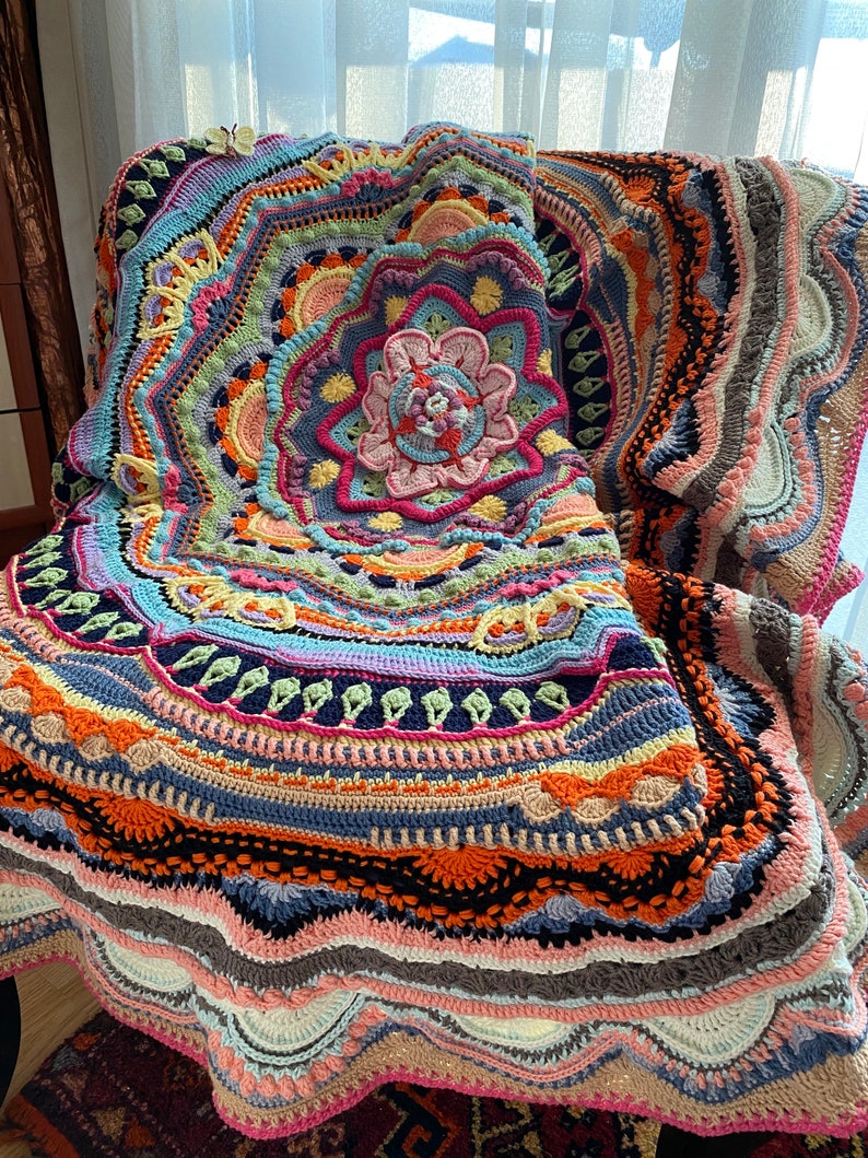 Crochet Round Afghan Blanket, Mandala Madness Blanket, Ready to Ship image 5
