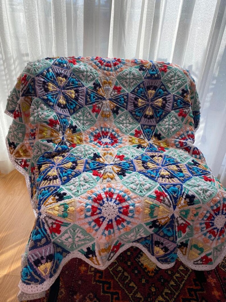 Crochet Blanket Kaleidoscope, Crochet Handmade Luxury Home Decor Throw
