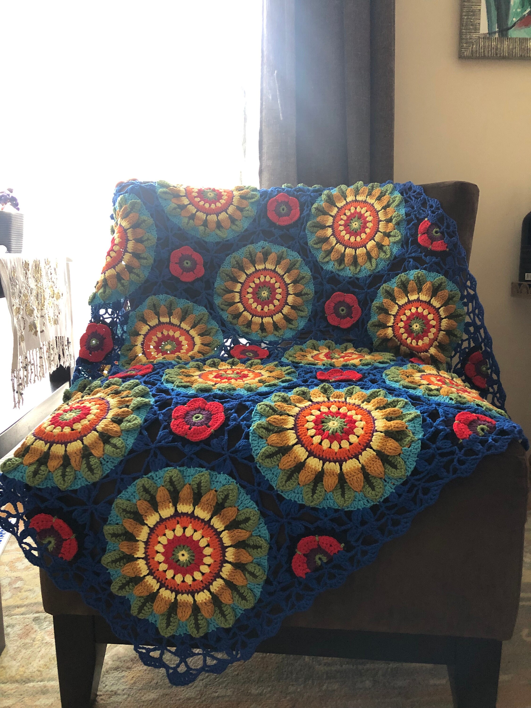 Sunflower Crochet Blanket, the Fields of Gold Throw Blanket, Luxury