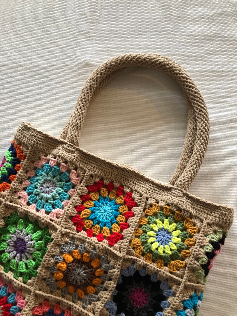 Luxury Crochet Tote Bag Patchwork Granny Square Crochet Bag Etsy