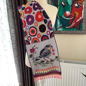 Handcrafted Embroidered Scarves, Ready to Ship, Hand Knitted Scarf , Bird Scarf , Unique Gifts, Animal pattern Scarves