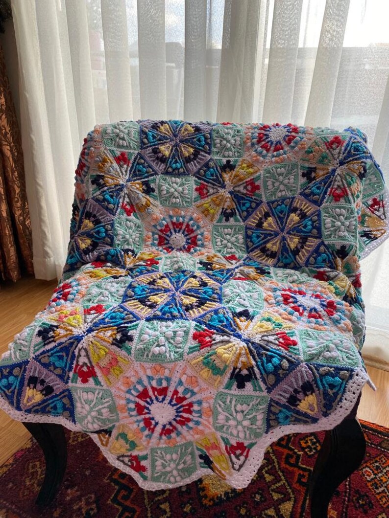 Crochet Blanket Kaleidoscope, Crochet Handmade Luxury Home Decor Throw