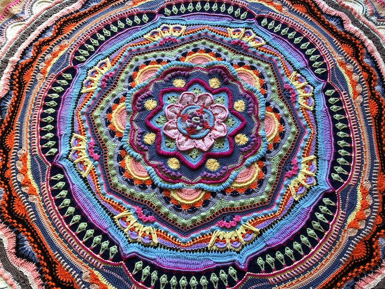 Crochet Round Afghan Blanket, Mandala Madness Blanket, Ready to Ship image 1