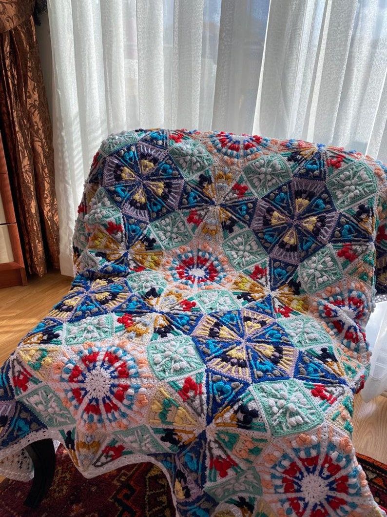 Crochet Blanket Kaleidoscope, Crochet Handmade Luxury Home Decor Throw