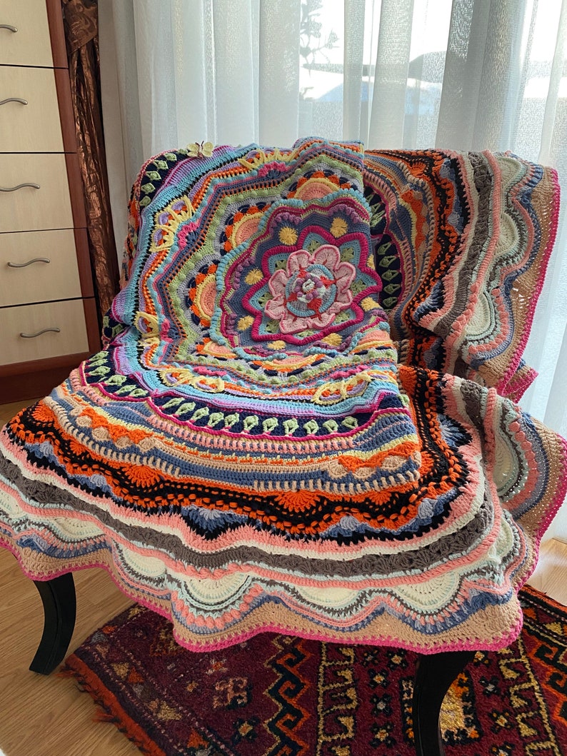 Crochet Round Afghan Blanket, Mandala Madness Blanket, Ready to Ship image 4