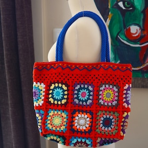 Handcrafted Granny square Tote bag, Boho Crochet Bag, Chic purse, Birthday Gifts, Ready to Ship